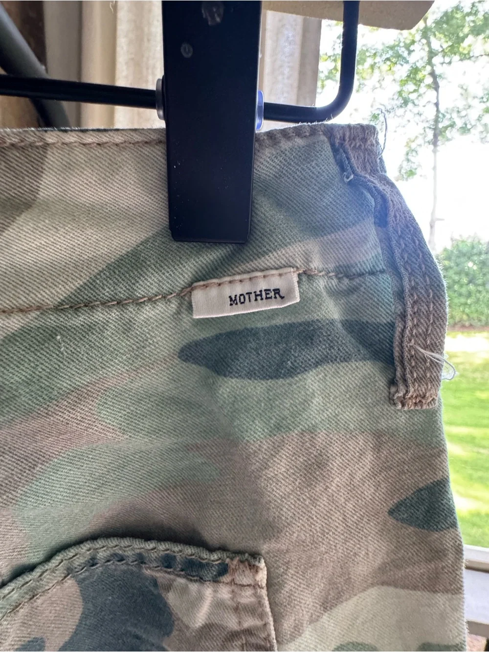 MOTHER Camouflaged High-Rise Frayed Hem Shorts in Green & Tan - Picture 13 of 16